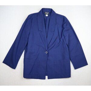 VINTAGE WOMEN'S BLUE UNLINED OVERSIZED BLAZER JACKET - SIZE 8P - RADCLIFFE